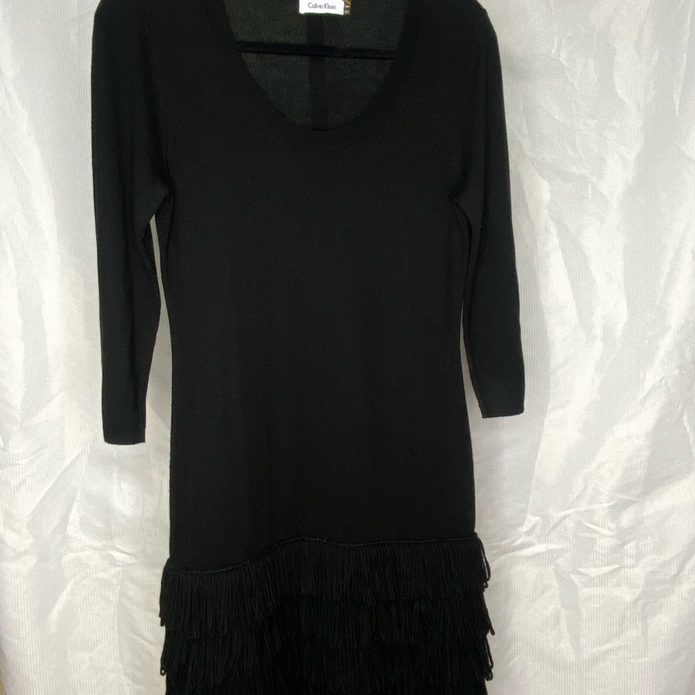 Calvin Klein Black Fringe Dress